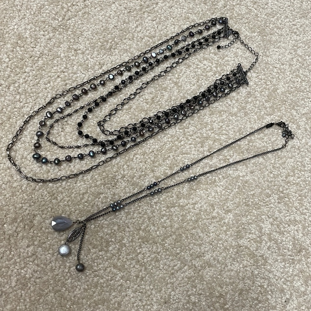 Two J Jill silver/ black necklaces.